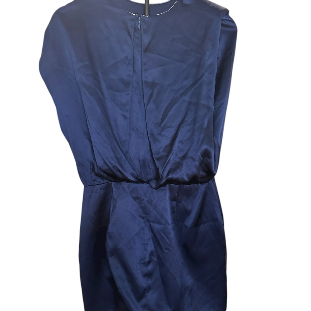 Amanda Uprichard New York 100% Silk Navy Blue Dress Women’s S/M Asymmetrical Hem - Picture 5 of 13